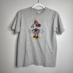Vintage Disney Store Minnie Mouse Graphic Tee - Grey - Retro Flower Hat Sz Small